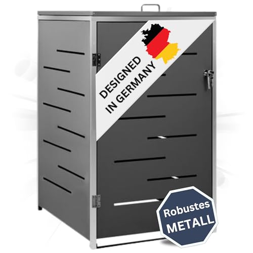 DELUKE 1er Mülltonnenbox JAGU Edelstahl | Anthrazit | 115x69x77,5cm | Mülltonnenverkleidung für 1 Tonne 240L Müllbox aus Metall Mülltonnenschutz Mülltonnendach von DELUKE