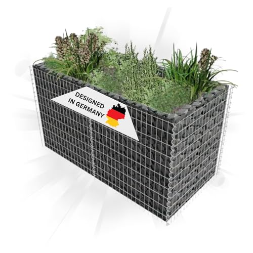 DELUKE Gabionen Hochbeet ROON aus Stahl | 180×90×100cm | Steinkorb Gabionengitter Ziergabione Steingabione Drahtkorb befüllbar von DELUKE