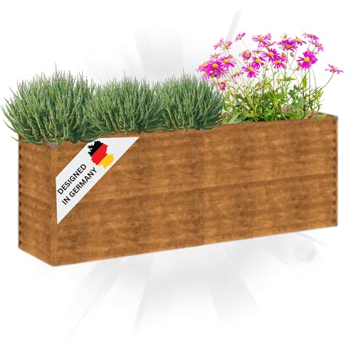 DELUKE Hochbeet aus Cortenstahl Aksel | unten offen | Pflanzenbeet Metall Gartenbeet Blumenbeet Beet hoch Frühbeet für Garten Gemüsebeet, 196x50x69cm von DELUKE