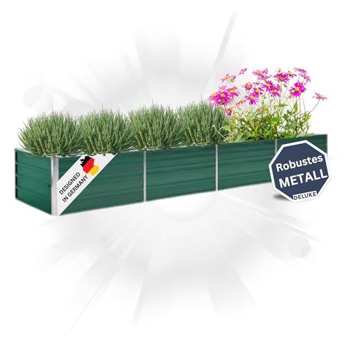 DELUKE Hochbeet für Garten Oskar Grün | 320x80x45cm | Verzinkter Stahl | Wetterfest | Gartenbeet Kräuterbeet Blumenbeet Beet hoch Frühbeet für Garten Gemüsebeet von DELUKE