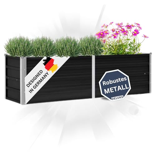 DELUKE Hochbeet für Garten Oskar Anthrazit | 160x40x45cm | Verzinkter Stahl | Wetterfest | Gartenbeet Kräuterbeet Blumenbeet Beet hoch Frühbeet für Garten Gemüsebeet DELUKE Hochbeet für Garten Oskar Anthrazit | 160x40x45cm | Verzinkter Stahl | Wetterfest | Gartenbeet Kräuterbeet Blumenbeet Beet hoch Frühbeet für Garten Gemüsebeet von DELUKE