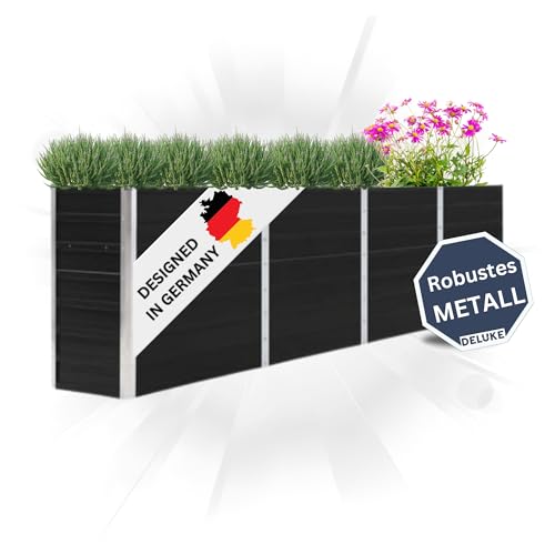 DELUKE Hochbeet für Garten Oskar Anthrazit | 320x40x77cm | Verzinkter Stahl | Wetterfest | Gartenbeet Kräuterbeet Blumenbeet Beet hoch Frühbeet für Garten Gemüsebeet von DELUKE