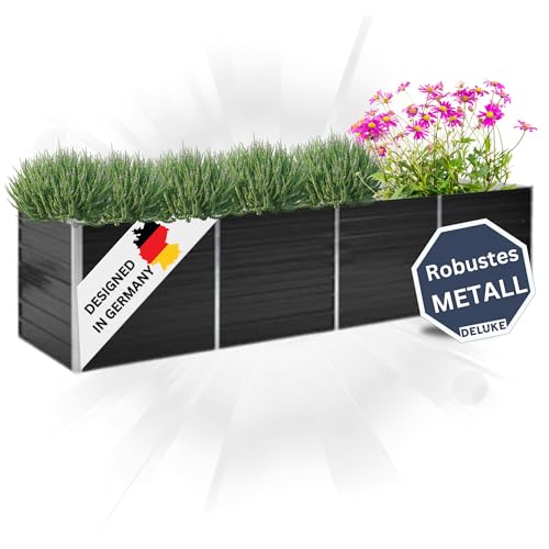 DELUKE Hochbeet für Garten Oskar Anthrazit | 320x80x77cm | Verzinkter Stahl | Wetterfest | Gartenbeet Kräuterbeet Blumenbeet Beet hoch Frühbeet für Garten Gemüsebeet DELUKE Hochbeet für Garten Oskar Anthrazit | 320x80x77cm | Verzinkter Stahl | Wetterfest | Gartenbeet Kräuterbeet Blumenbeet Beet hoch Frühbeet für Garten Gemüsebeet von DELUKE