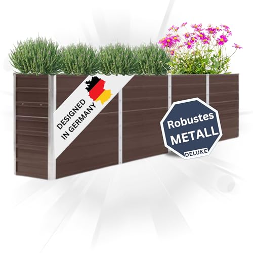 DELUKE Hochbeet für Garten Oskar Braun | 320x40x77cm | Verzinkter Stahl | Wetterfest | Gartenbeet Kräuterbeet Blumenbeet Beet hoch Frühbeet für Garten Gemüsebeet von DELUKE