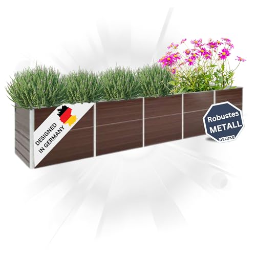 DELUKE Hochbeet für Garten Oskar Braun | 400x80x45cm | Verzinkter Stahl | Wetterfest | Gartenbeet Kräuterbeet Blumenbeet Beet hoch Frühbeet für Garten Gemüsebeet von DELUKE