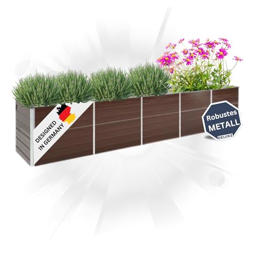 DELUKE Hochbeet für Garten Oskar Braun | 400x80x77cm | Verzinkter Stahl | Wetterfest | Gartenbeet Kräuterbeet Blumenbeet Beet hoch Frühbeet für Garten Gemüsebeet von DELUKE