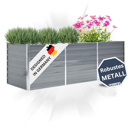 DELUKE Hochbeet für Garten Oskar Grau | 240x80x77cm | Verzinkter Stahl | Wetterfest | Gartenbeet Kräuterbeet Blumenbeet Beet hoch Frühbeet für Garten Gemüsebeet von DELUKE