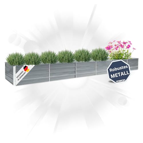 DELUKE Hochbeet für Garten Oskar Grau | 480x80x45cm | Verzinkter Stahl | Wetterfest | Gartenbeet Kräuterbeet Blumenbeet Beet hoch Frühbeet für Garten Gemüsebeet von DELUKE