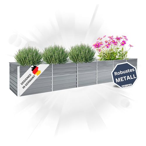 DELUKE Hochbeet für Garten Oskar Grau | 480x80x77cm | Verzinkter Stahl | Wetterfest | Gartenbeet Kräuterbeet Blumenbeet Beet hoch Frühbeet für Garten Gemüsebeet von DELUKE