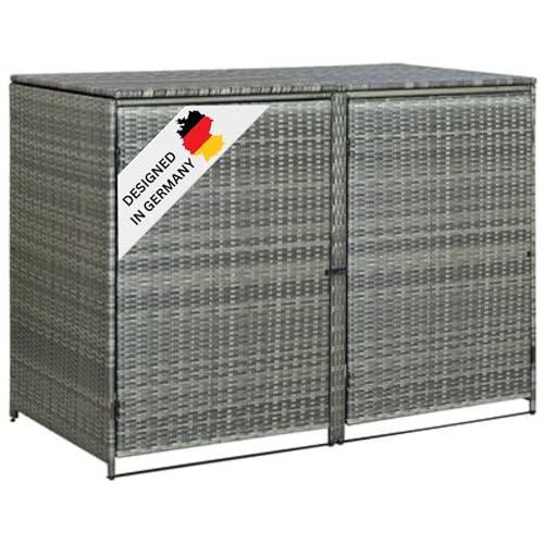 DEUKE 2er Mülltonnenbox TRIE aus Rattan | 111x148x80cm Anthrazit | Mülltonnenverkleidung für 2 Tonnen Müllbox aus Rattan Mülltonnenschutz Mülltonnendach von DELUKE