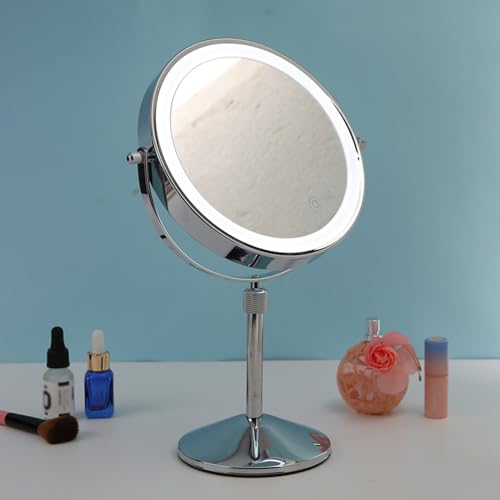 DELURA 8-Zoll Doppelseitiger, Wiederaufladbarer Schminkspiegel mit 1-Facher/5-Facher Vergrößerung, 3-Farben-Touchscreen Und Dimmbarer 360°-Drehung von DELURA