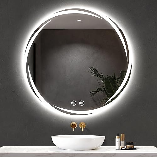 DELURA Badspiegel mit Beleuchtung, led badspiegel, badezimmerspiegel mit Beleuchtung, smart Mirror 3 Farben/Antibeschlag(50x50cm) von DELURA