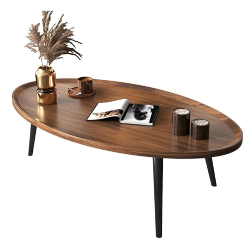 DELURA Kleiner Ovaler Couchtisch,Moderner Couchtisch Aus Der Mitte des Jahrhunderts für Wohnzimmer,Minimalistischer Beistelltisch (Walnussfarbe, 80 X 55 X 38 cm) von DELURA