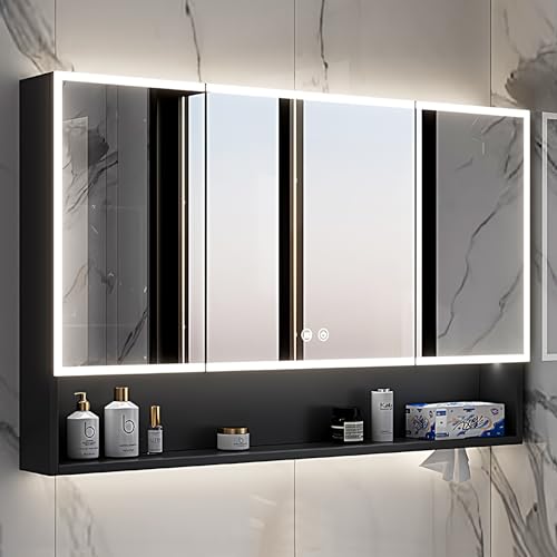 DELURA Spiegelschrank mit LED Beleuchtung 3-Türig anpassen (90x 70 x 13 cm), Badschrank, Beleuchtet Badezimmerschrank, LED Farbe und Zubehör zur Auswahl (Color : GY) von DELURA