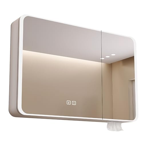 Spiegelschrank Bad mit LED Beleuchtung 60-80cm, Beschlagfrei, Touch-Schalter, Badezimmer, Aluminium Wandschränke Badschrank Hängeschrank Badspiegel ( Color : White , Size : 80x13x68cm/32x5x26.8in ) von DELURA