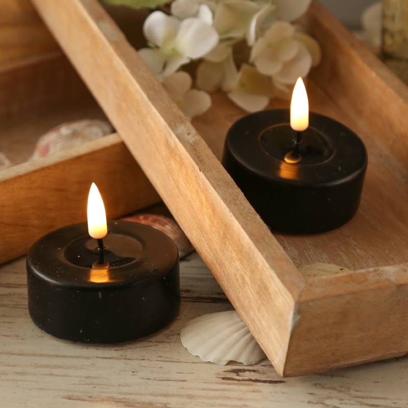 LED Maxi Teelichter MIA - Echtwachs - realistische 3D Flamme - D: 6,1cm - schwarz - 2 Stück von DELUXE Homeart
