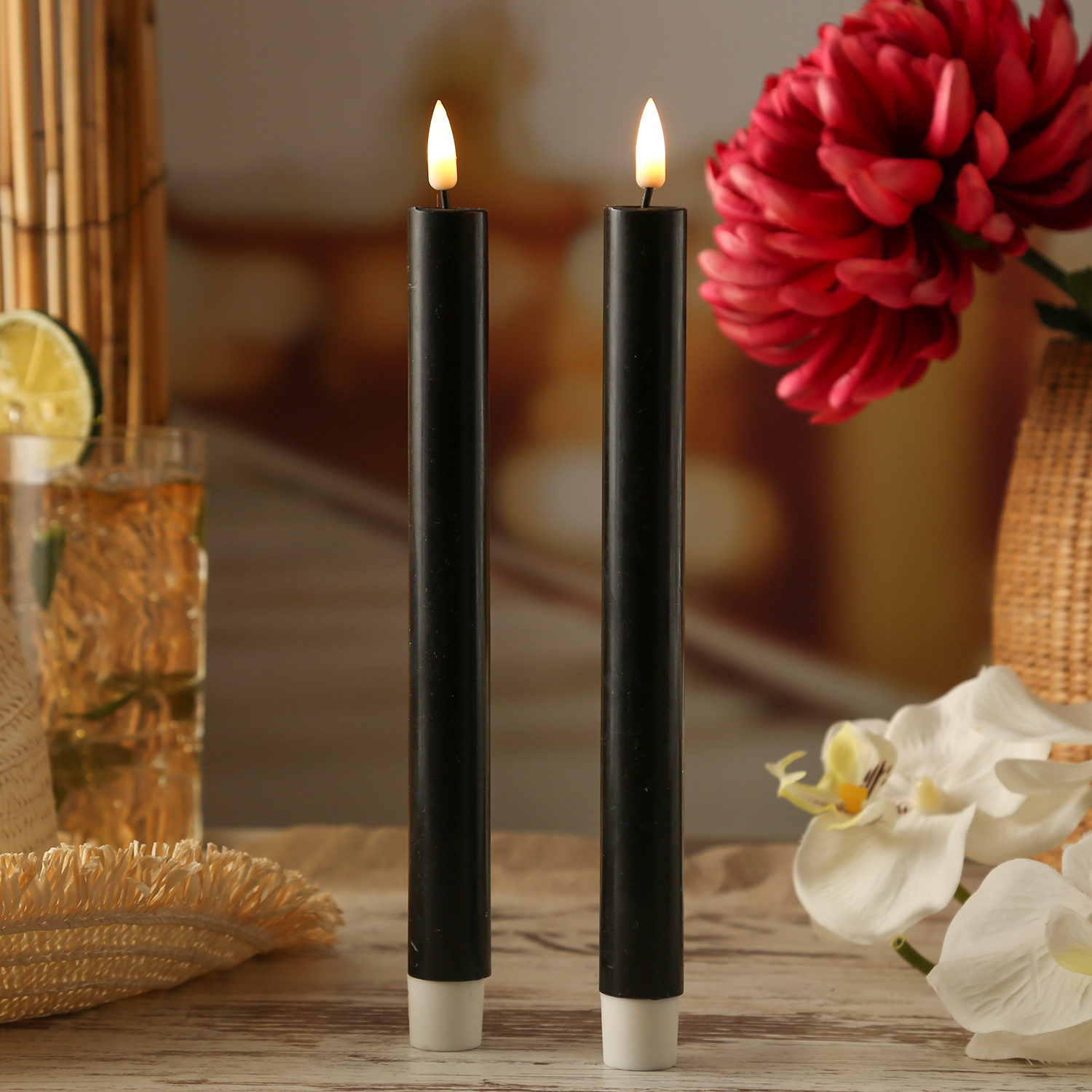 LED Stabkerzen MIA - Echtwachs - realistische 3D Flamme - H: 24cm - Batteriebetrieb - schwarz - 2 St LED Stabkerzen MIA - Echtwachs - realistische 3D Flamme - H: 24cm - Batteriebetrieb - schwarz - 2 St von DELUXE Homeart