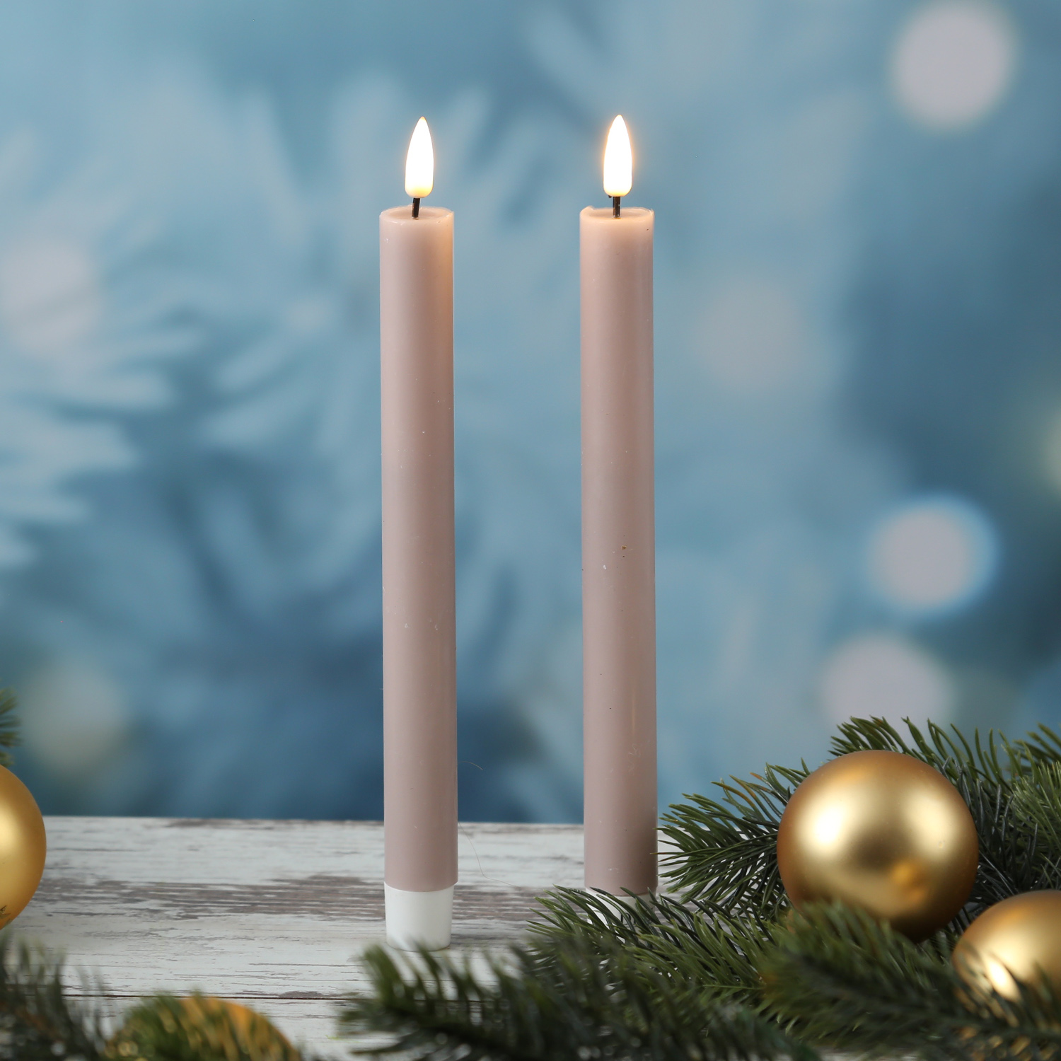 LED Stabkerzen MIA - Echtwachs - realistische 3D Flamme - H: 24cm - altrosa/hellgrau - 2 Stk LED Stabkerzen MIA - Echtwachs - realistische 3D Flamme - H: 24cm - altrosa/hellgrau - 2 Stk von DELUXE Homeart