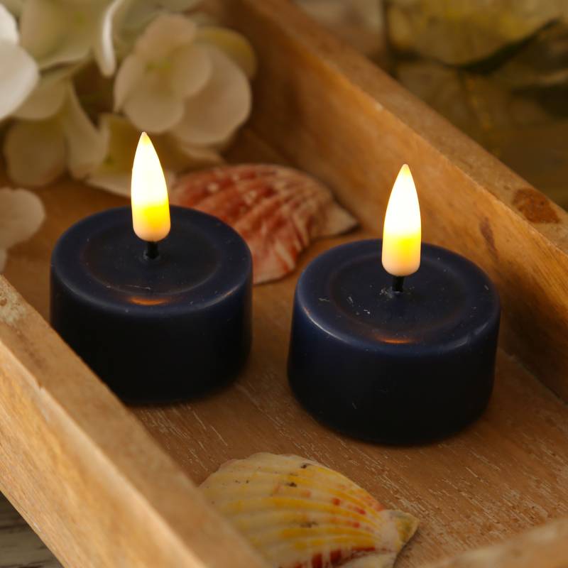LED Teelichter MIA - realistische 3D Flamme - D: 4,1cm - mit Batterien - königsblau - 2 Stk von DELUXE Homeart
