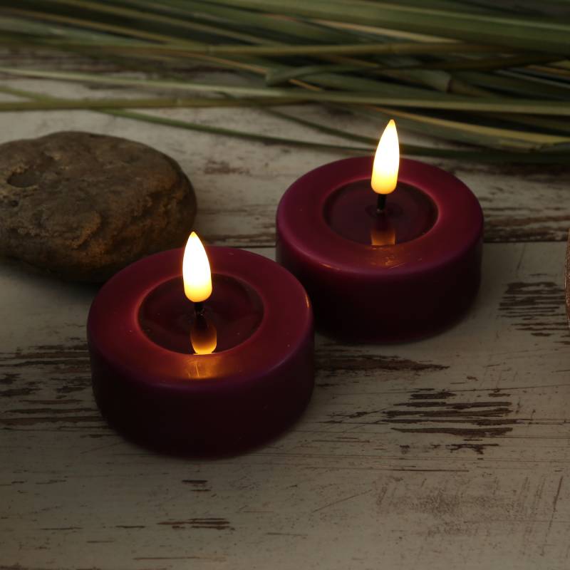 LED Teelichter MIA - realistische 3D Flamme - D: 6,1cm - Batteriebetrieb - beere - 2 Stück von DELUXE Homeart