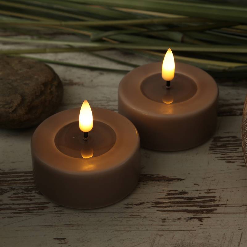 LED Teelichter MIA - realistische 3D Flamme - D: 6,1cm - Batteriebetrieb - altrosa - 2 Stück von DELUXE Homeart