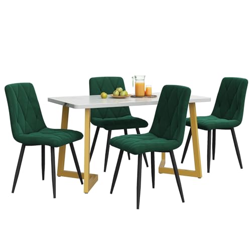 DELVOYE Essgruppe,117×68cm Esstisch mit 4 Stühlen Rechteckiger Esstisch Moderner mit Eisen Beintisch Esszimmerstuhl mit Twill Samt Küchentisch Set für Zuhause und Büro Esszimmer(Green+Gold Leg) von DELVOYE