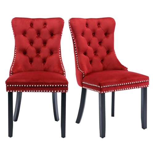 DELVOYE Esszimmerstühle aus rotem Samt, 2er-Set, getufteter Küchenstuhl mit Rückenring, Zugbesatz, Massivholzbeine und Schaumstoffpolsterung, Silla de Comedor, für Küche, Westernrestaurant, Wohnzimmer DELVOYE Esszimmerstühle aus rotem Samt, 2er-Set, getufteter Küchenstuhl mit Rückenring, Zugbesatz, Massivholzbeine und Schaumstoffpolsterung, Silla de Comedor, für Küche, Westernrestaurant, Wohnzimmer von DELVOYE