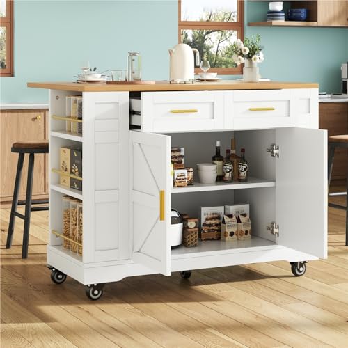 DELVOYE Kücheninsel,Küchenschrank mit Rollen,Moderne Speisewagen mit Holzmaserung,Esstisch mit Speicherraum,Buffetschrank mit Stretchfunktionsschränken,MDF,für Küchen Restaurants(White) von DELVOYE