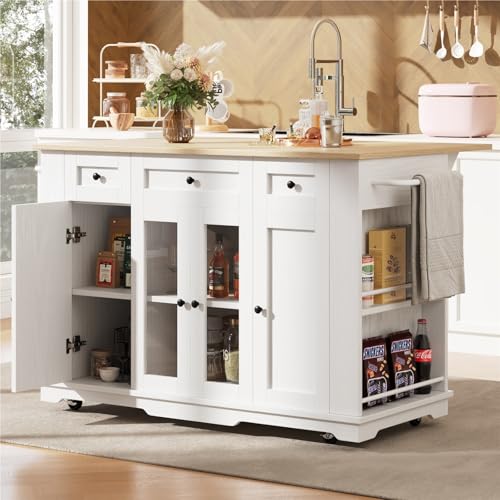 DELVOYE Kücheninsel,Küchenschrank mit abnehmbare Trennwände,Esszimmerwagen mit Arbeitsplatte,Buffetschrank mit Holzmaserung,Sideboard mit gehärtetem Glas,MDF,für Küchen Restaurants(White) von DELVOYE