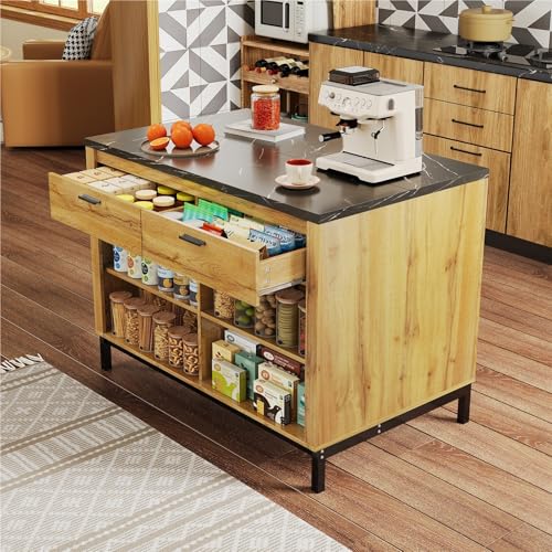 DELVOYE Kücheninsel im Landhausstil,Küchensiland mit 2 Schubladen und 4 offenen Regalen,Buffetschrank mit Marmor-Arbeitsplatte und Metallgestell,MDF,Sideboard für Küchen Restaurants DELVOYE Kücheninsel im Landhausstil,Küchensiland mit 2 Schubladen und 4 offenen Regalen,Buffetschrank mit Marmor-Arbeitsplatte und Metallgestell,MDF,Sideboard für Küchen Restaurants von DELVOYE
