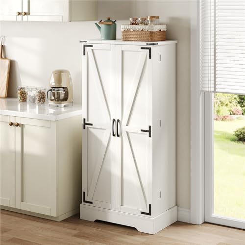 DELVOYE Küchenschrank,Aufbewahrungsschrank mit 2 Flügeltüren,Buffet mit LED-Speiseschrank,Esszimmerschrank mit verstellbaren Regalen,MDF,für kleine Räume im Esszimmer oder Wohnzimmer(White A) von DELVOYE