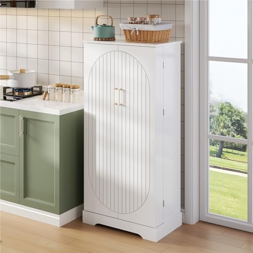 DELVOYE Küchenschrank,Aufbewahrungsschrank mit 2 Flügeltüren,Buffet mit LED-Speiseschrank,Esszimmerschrank mit verstellbaren Regalen,MDF,für kleine Räume im Esszimmer oder Wohnzimmer(White C) von DELVOYE
