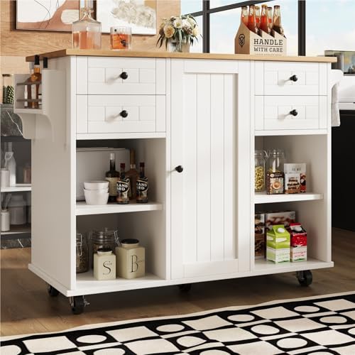 DELVOYE Moderne Kücheninsel,Essschrank mit Holzmaserung,Esswagen mit Stauraum und Rollen,Sideboards mit herausnehmbaren Trennwänden,MDF,Küchenschrank für Wohnzimmer Esszimmer(White) von DELVOYE
