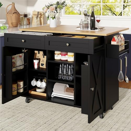 DELVOYE Moderne Kücheninsel,Küchenschrank mit arbeitsplatte,Buffetschrank mit Holzmaserung,Esstisch mit Speicherraum,Speisewagen mit Snackregalen,MDF,Kücheninseln für Küchen Restaurants(Black) von DELVOYE