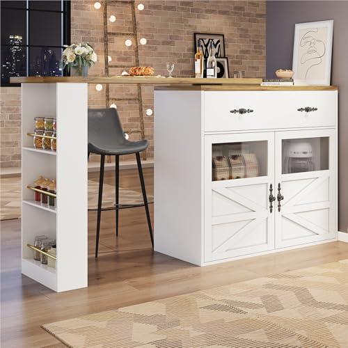 Kücheninsel,Moderner Beweglicher KüchenschrankAusziehbarer Bartisch mit Stauraum,360° Drehbare Essbar,Sideboardschrank mit Regalen,MDF,Kochinsel für Küchen Restaurants Esszimmer(White) von DELVOYE