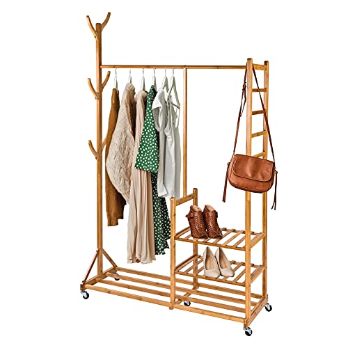 DEMA Holz Garderobenständer Kleiderständer Rollgarderobe Kleiderständer Garderobe auf Rollen von DEMA