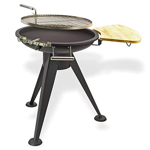 DEMA Rundgrill Nevada 55 cm Holzkohlegrill, Stahlkorpus beschichtet, Edelstahl Drehrost & Kohlerost, höhenverstellbare Besteckhalter, Aschebehälter, Ablage aus Massivholz, auch als Feuerkorb von DEMA