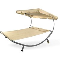 Dema - Doppelliege Gartenliege Relaxliege Freizeitliege Palma Beige mit Sonnendach von DEMA