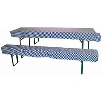 2x Hussen / Sitzpolster + 1x Tischdecke Set für Bierzeltgarnitur blau / weiß von DEMA