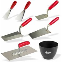 Dema - Maurer Set 7 tlg. Glättkelle, Maurerkelle, Putzkelle, Gipserspachtel, Gipsbecher von DEMA