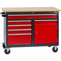 Werkbank Werktisch Arbeitstisch mobil mit 5 Schubladen 1 Staufach fahrbar 110x60x93 cm von DEMA