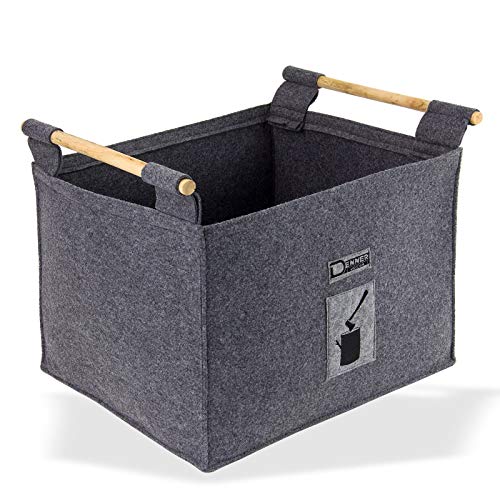 Filz Holzkorb Tasche Korb Filztasche Filzkorb Kaminholzkorb Brennholzkorb grau mit Holzgriffen 45x41x34 cm von DEMA