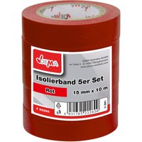 Isolierband Klebeband 5er Set Rot 15 mm x 10 m Eelektriker Tape Band selbstklebend von DEMA