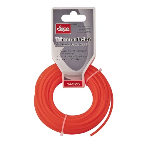 Nylon Trimmerfaden Mähfaden Ersatzfaden Nylonfaden Faden für Rasentrimmer Motorsense Trimmer Freischneider Ø 3,0 mm x 15 m rund rot von DEMA
