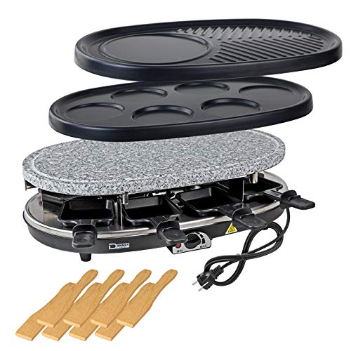 Raclette Grill 3 in 1 Garen Crepes Maker Heißer Stein für 8 Personen 1500 Watt von DEMA