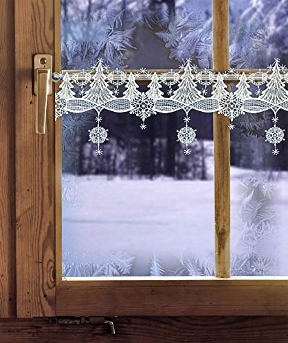 Landhaus-Weihnachtsgardine Winterwald mit Tannen echte Plauener Spitzen Fensterhänger Höhe 19 cm von DEMASol