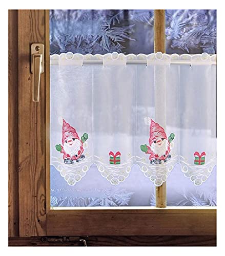 DEMASol Scheibengardine Weihnachtswichtel Plauener Spitze Weihnachtsdeko Fensterdekoration 40 x 80 cm von DEMASol