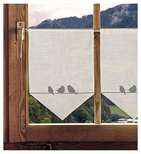 DEMASol Scheibenhänger Vogel Landhaus Kurzstore aus Leinen mit Stangendurchzug Höhe x Breite 70 x 50 cm von DEMASol