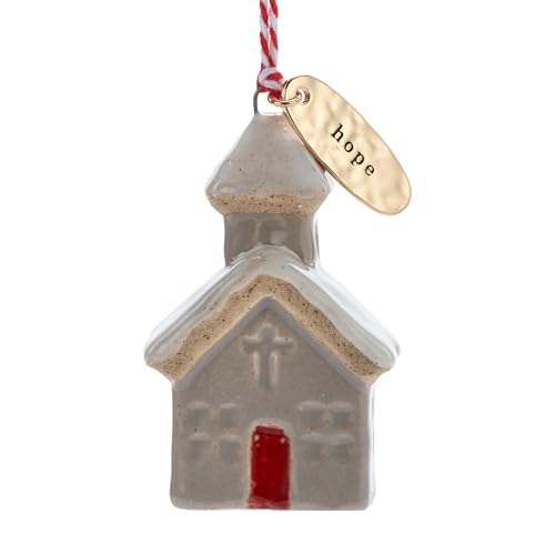 DEMDACO Dekorativer Weihnachtsbaumschmuck zum Aufhängen, 3,8 x 5,1 cm, Keramik, Steingut, Hoffnung, hellbraune Kirche von DEMDACO