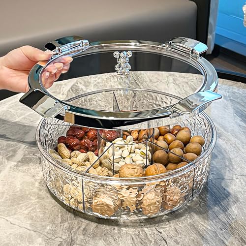 DEMEIHUA Snackbox Mit Fächern, Snackteller Mit Fächern, Snackbox Mit Fächern Rund, Snackbox Mit Fächern Kinder, Snackschale Mit Deckel Herausnehmbare 8 Fächer Snackteller Mit Deckel Geeignet Snack von DEMEIHUA